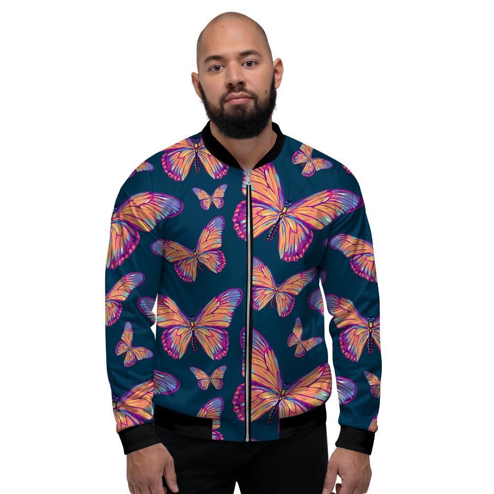 Watercolor Butterfly Print Men's Bomber Jacket-grizzshop
