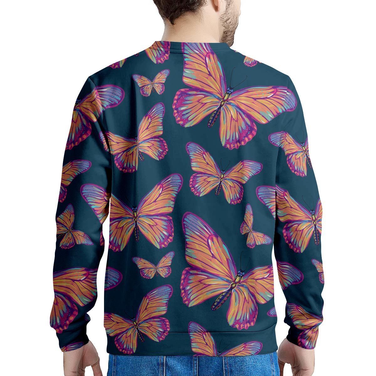 Watercolor Butterfly Print Men's Sweatshirt-grizzshop