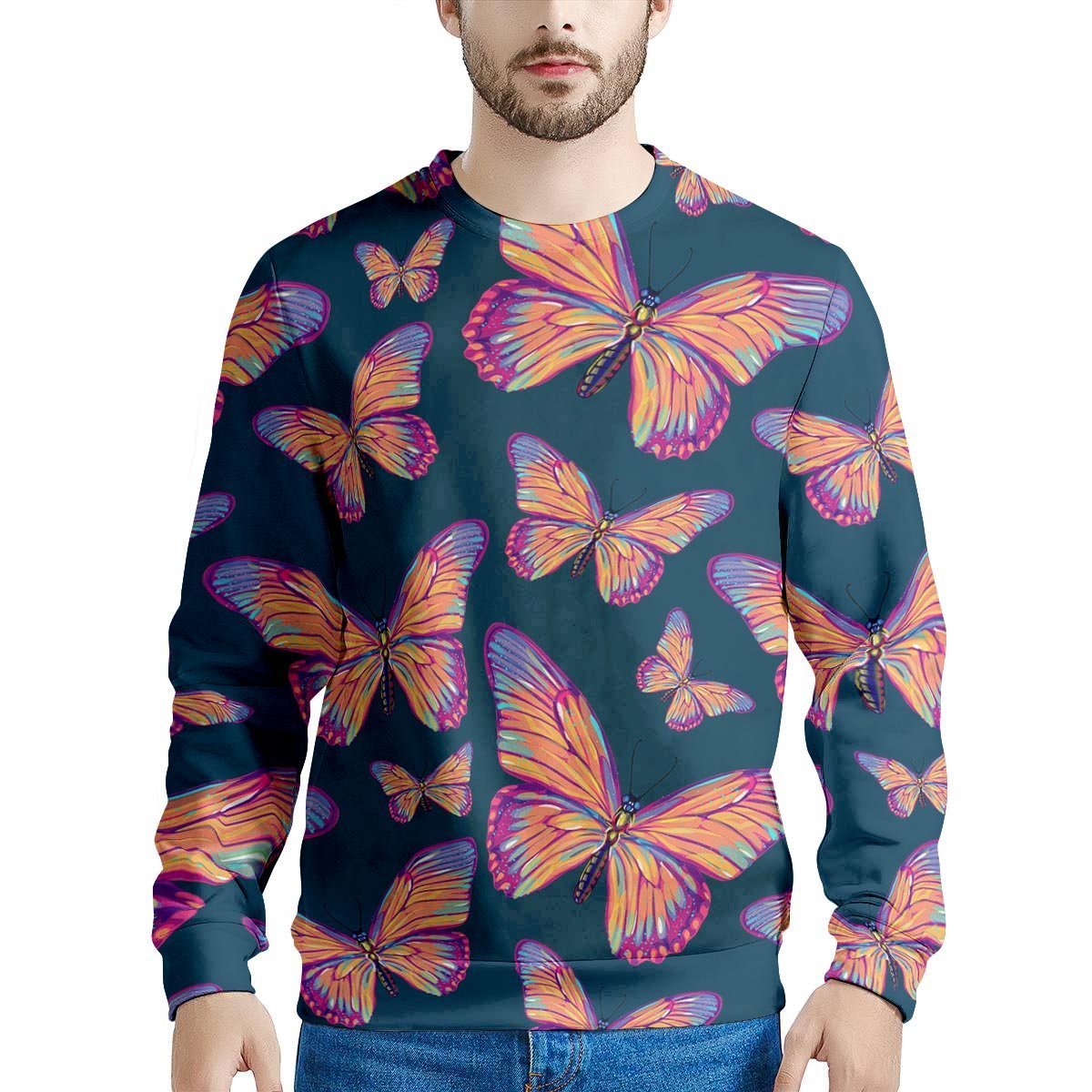 Watercolor Butterfly Print Men's Sweatshirt-grizzshop