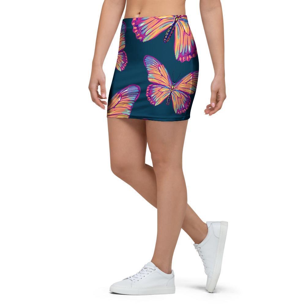 Watercolor Butterfly Print Mini Skirt-grizzshop
