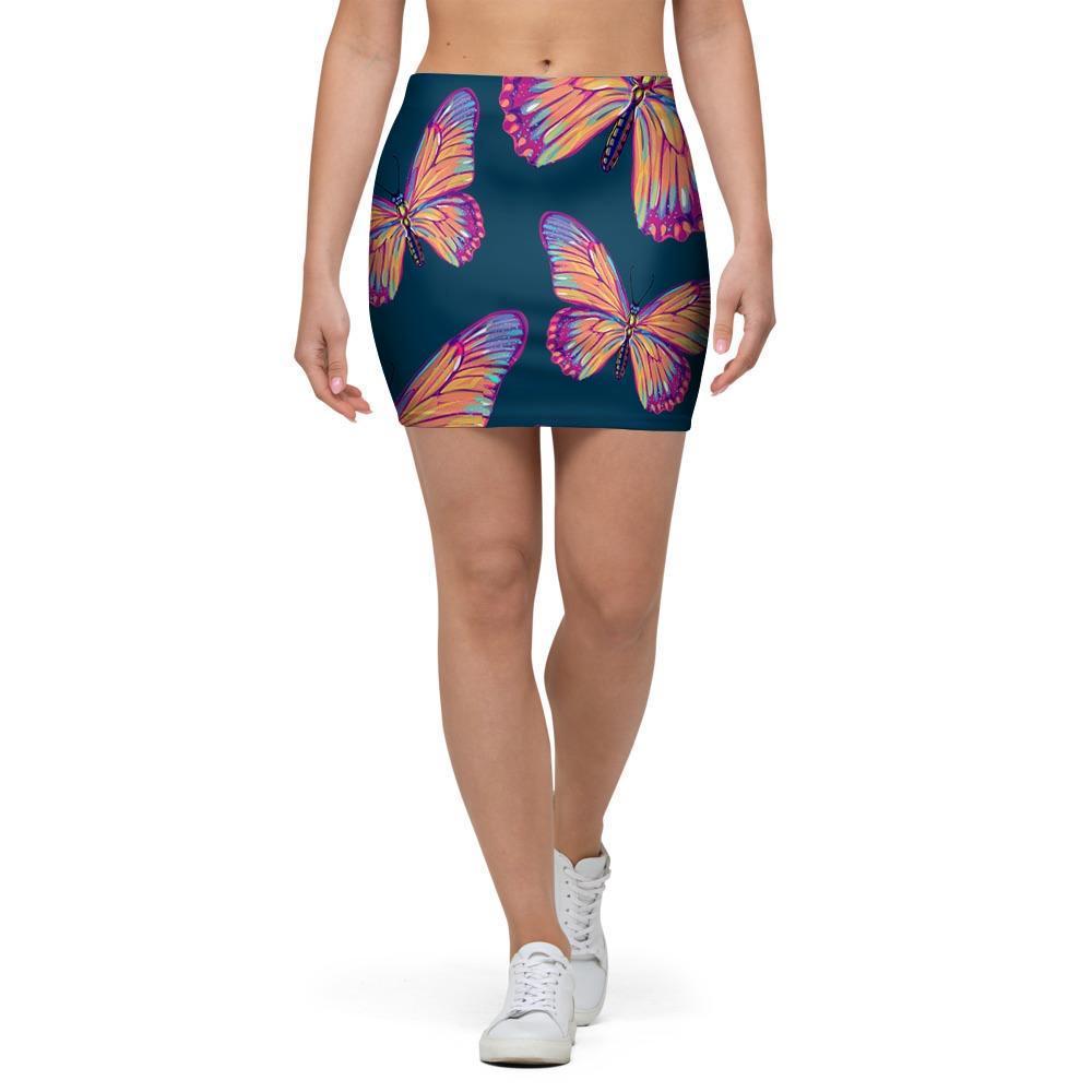 Watercolor Butterfly Print Mini Skirt-grizzshop