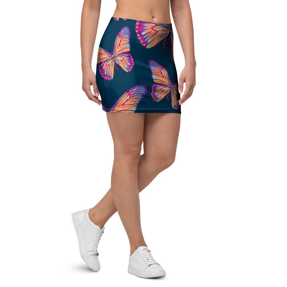 Watercolor Butterfly Print Mini Skirt-grizzshop