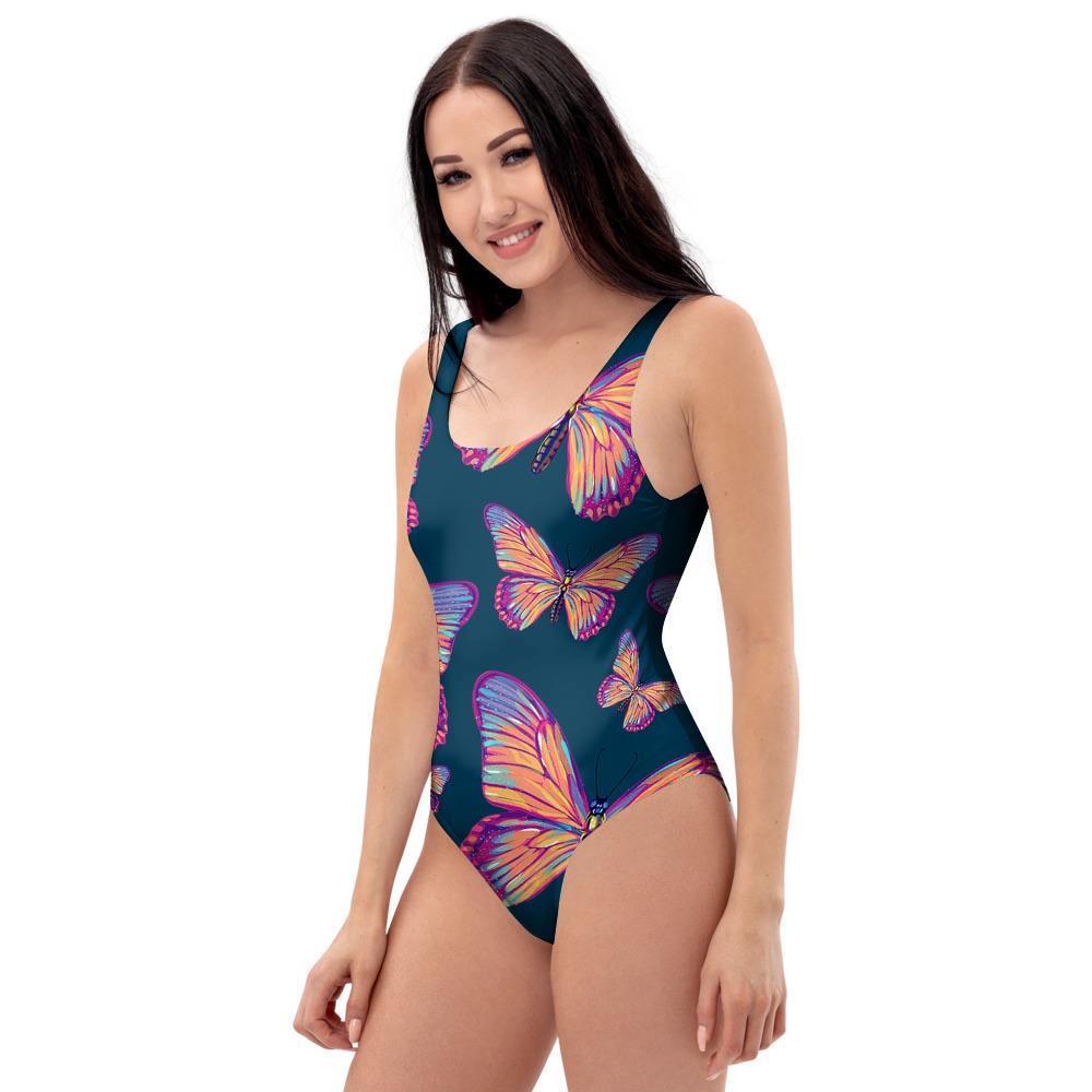 Watercolor Butterfly Print One Piece Swimsuite-grizzshop