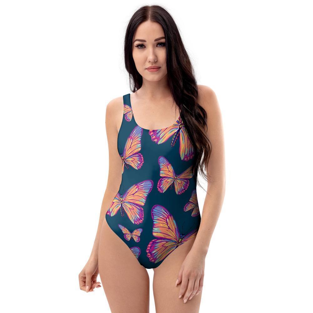 Watercolor Butterfly Print One Piece Swimsuite-grizzshop