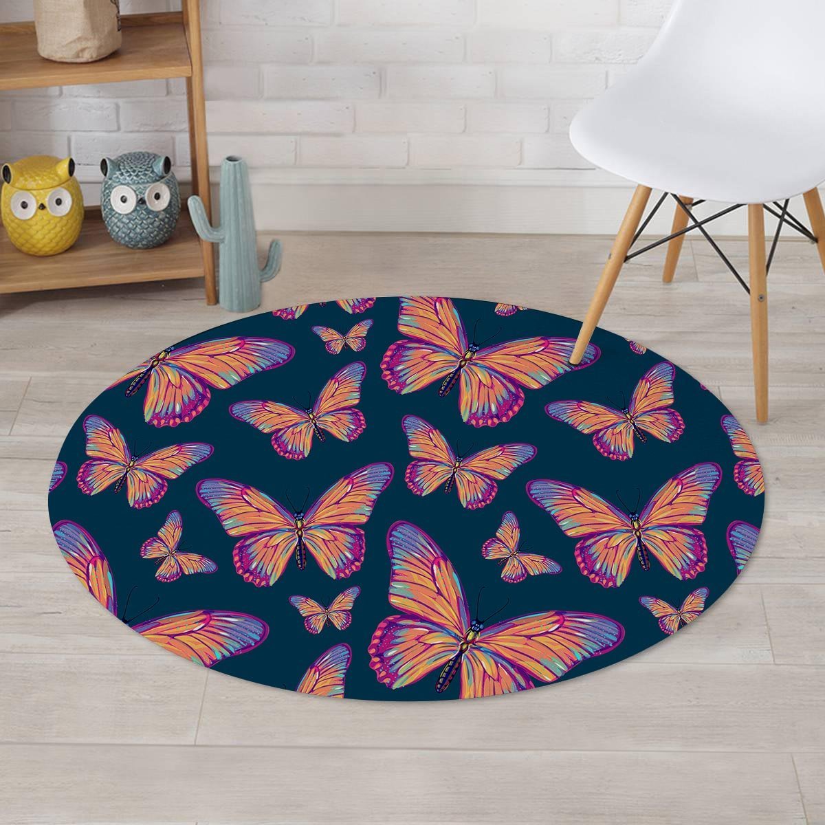 Watercolor Butterfly Print Round Rug-grizzshop