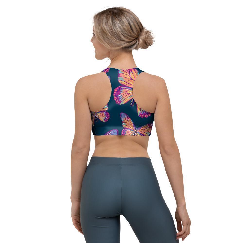 Watercolor Butterfly Print Sports Bra-grizzshop