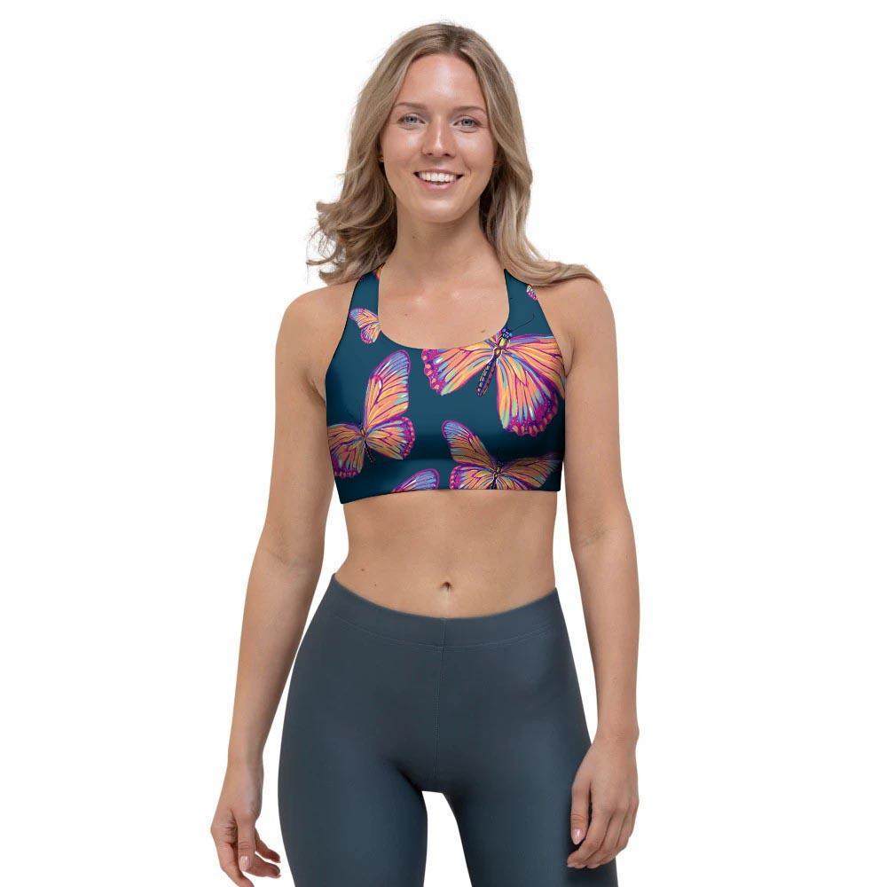 Watercolor Butterfly Print Sports Bra-grizzshop