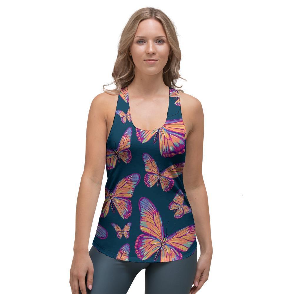 Watercolor Butterfly Print Women's Racerback Tank Top-grizzshop