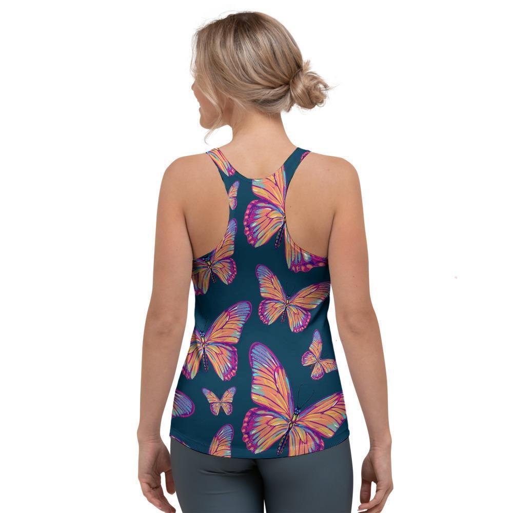 Watercolor Butterfly Print Women's Racerback Tank Top-grizzshop