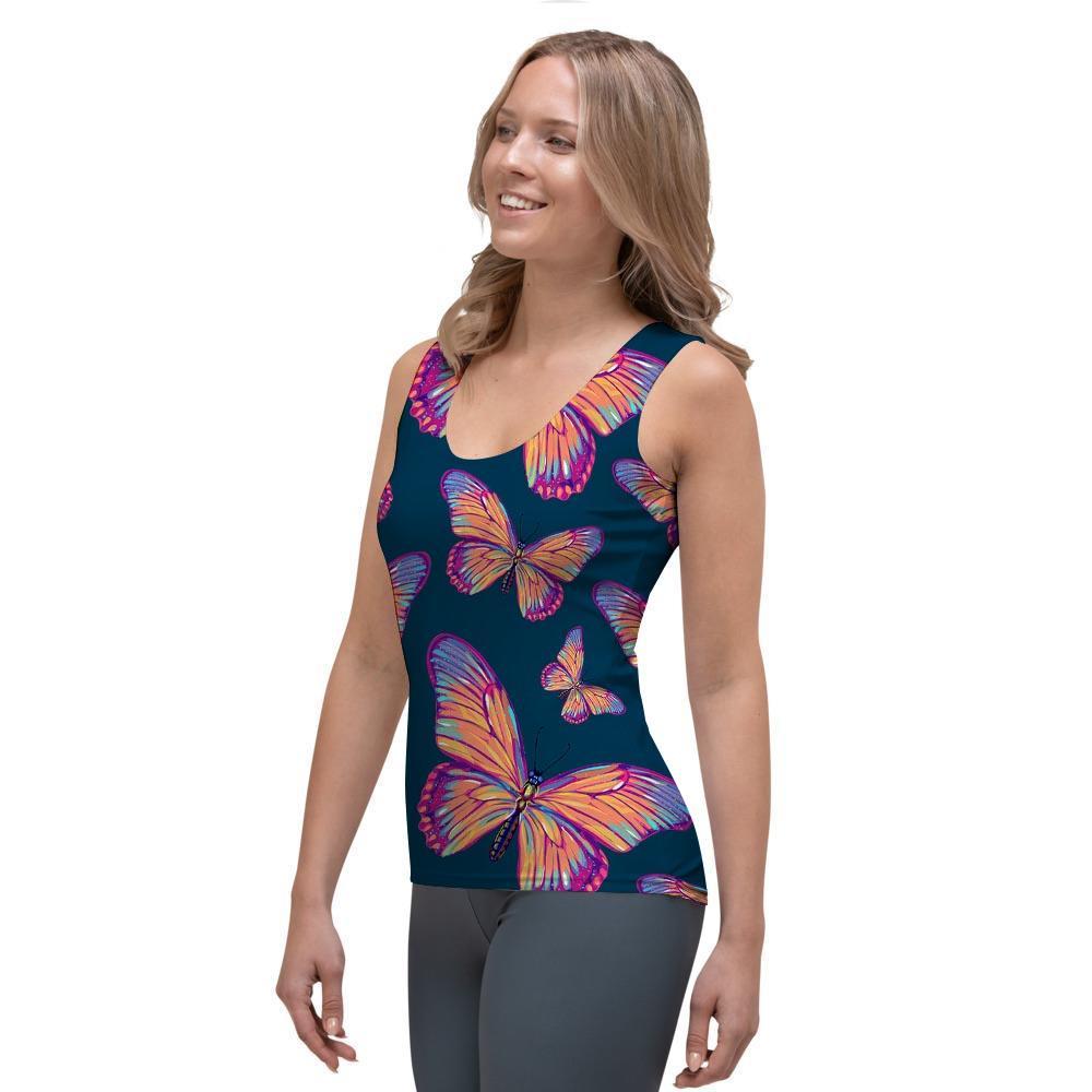 Watercolor Butterfly Print Women's Tank Top-grizzshop