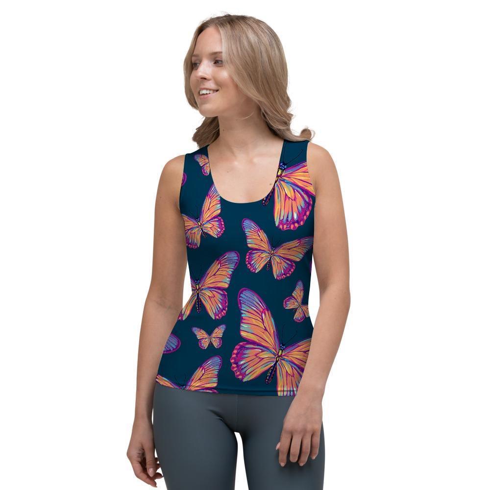 Watercolor Butterfly Print Women's Tank Top-grizzshop