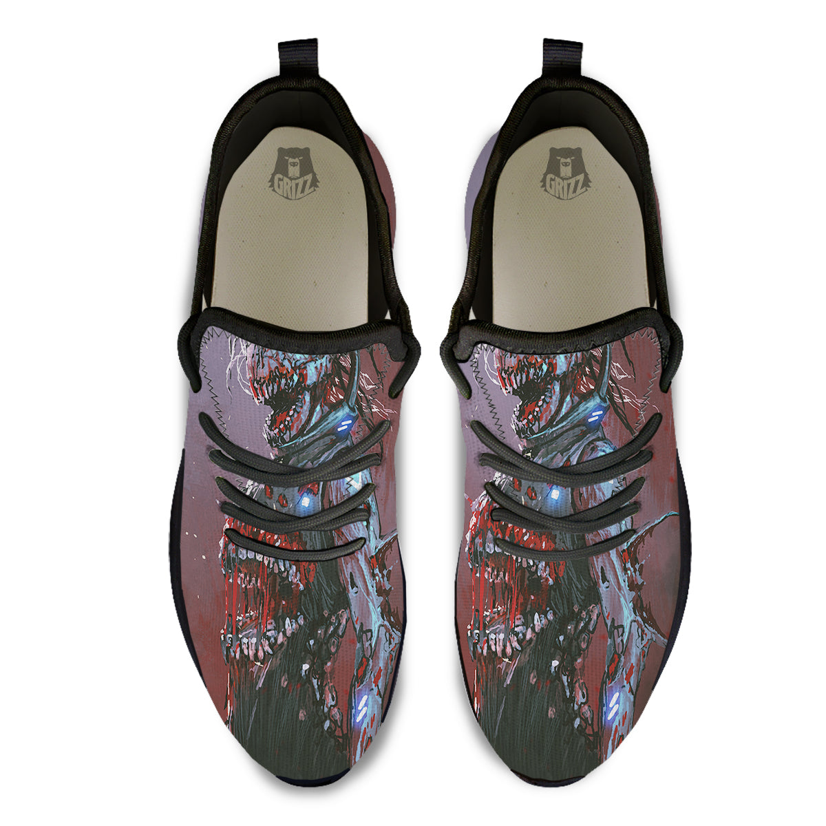 Watercolor Creepy Monsters Open Mouth Print Black Athletic Shoes-grizzshop