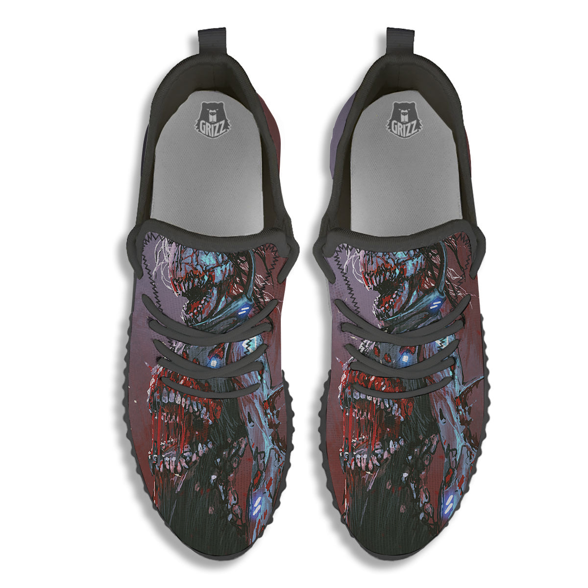 Watercolor Creepy Monsters Open Mouth Print Black Walking Shoes-grizzshop