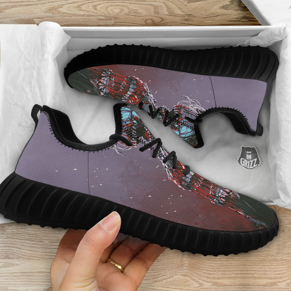 Watercolor Creepy Monsters Open Mouth Print Black Walking Shoes-grizzshop