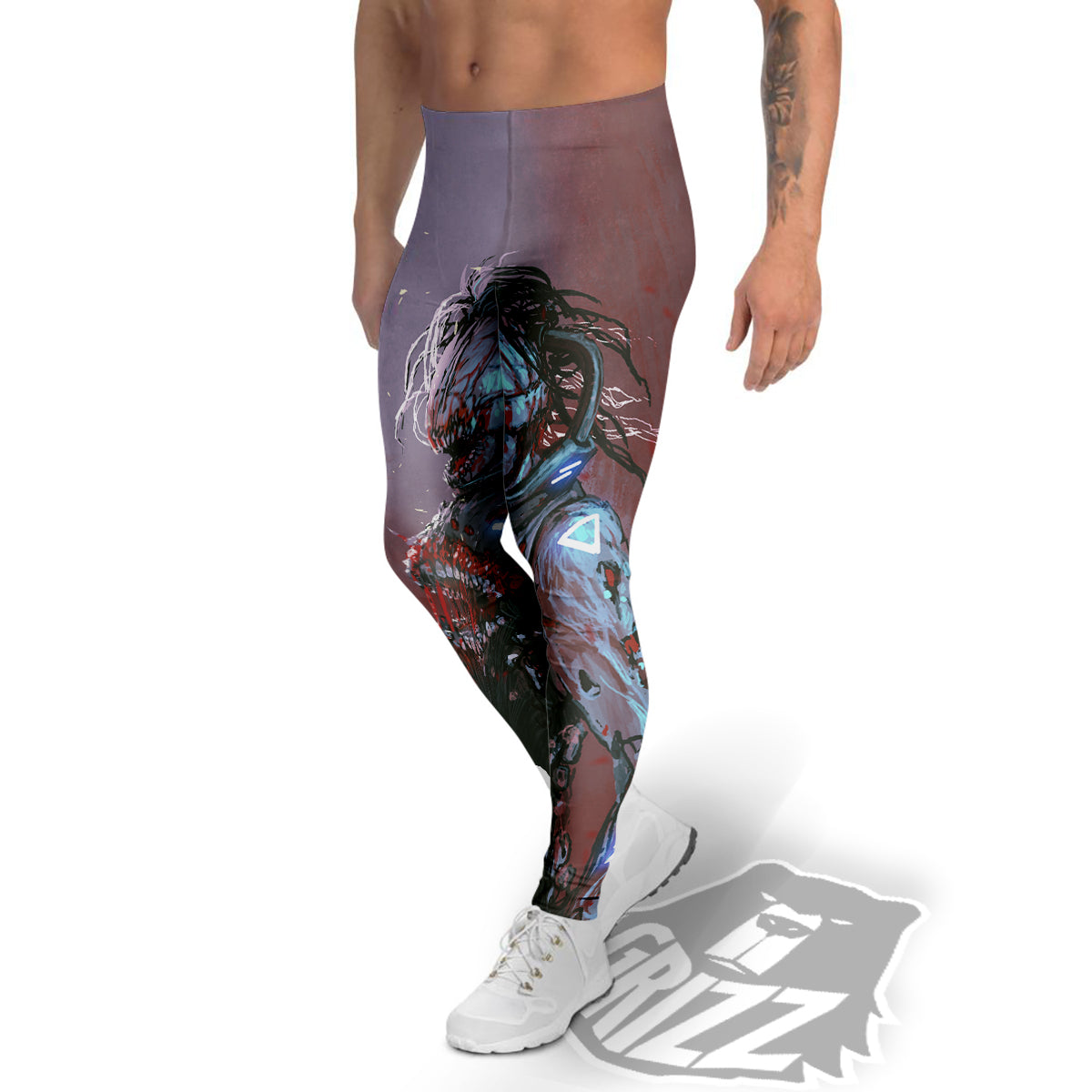 Watercolor Creepy Monsters Open Mouth Print Men's Leggings-grizzshop