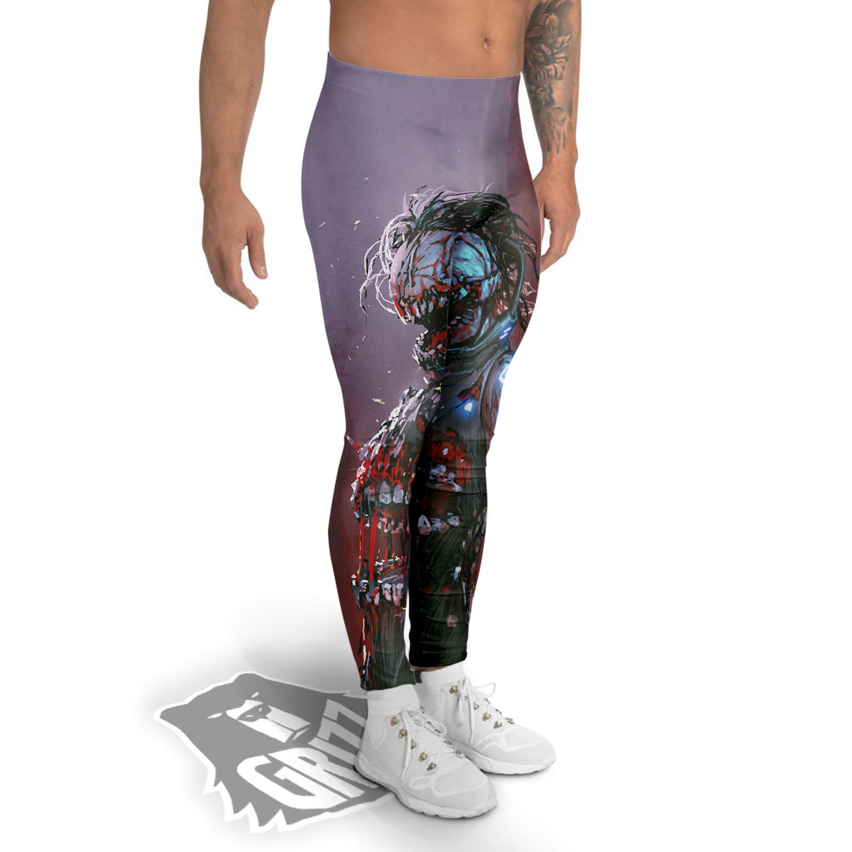 Watercolor Creepy Monsters Open Mouth Print Men's Leggings-grizzshop