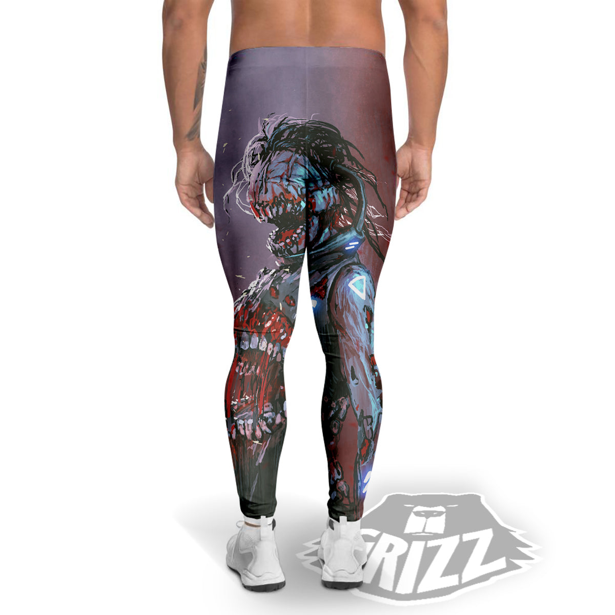 Watercolor Creepy Monsters Open Mouth Print Men's Leggings-grizzshop