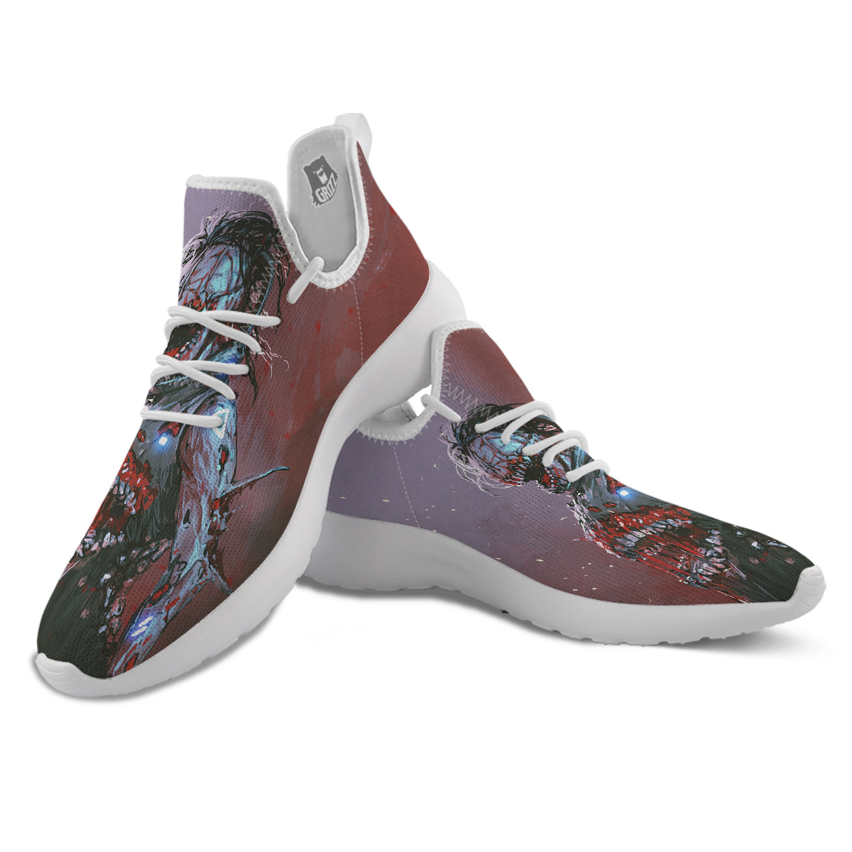 Watercolor Creepy Monsters Open Mouth Print White Athletic Shoes-grizzshop