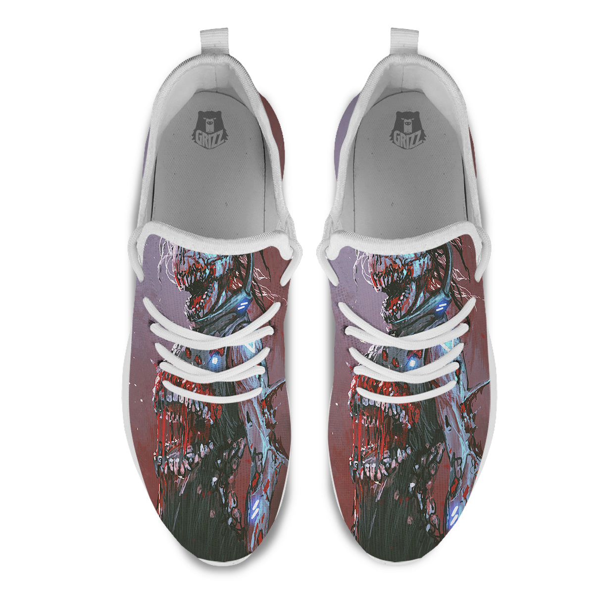 Watercolor Creepy Monsters Open Mouth Print White Athletic Shoes-grizzshop