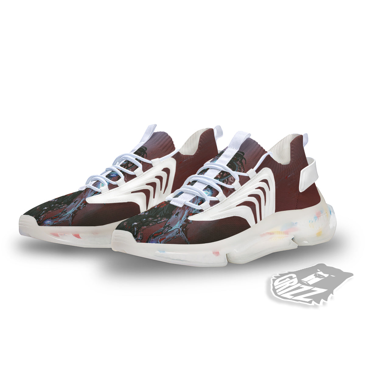 Watercolor Creepy Monsters Open Mouth Print White Gym Shoes-grizzshop
