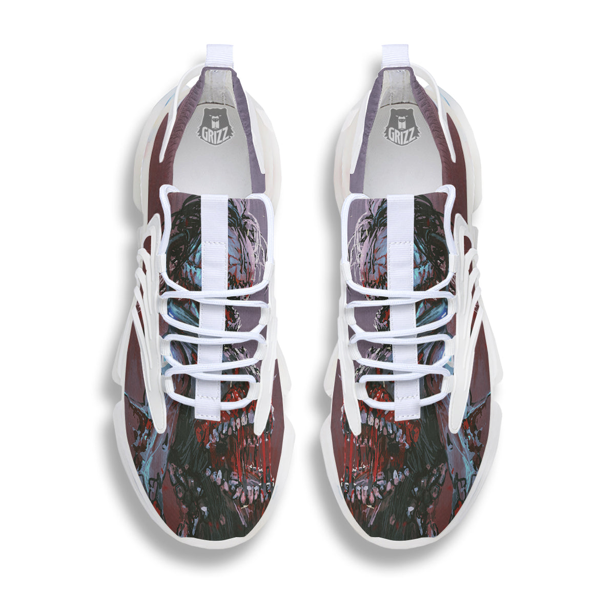 Watercolor Creepy Monsters Open Mouth Print White Gym Shoes-grizzshop