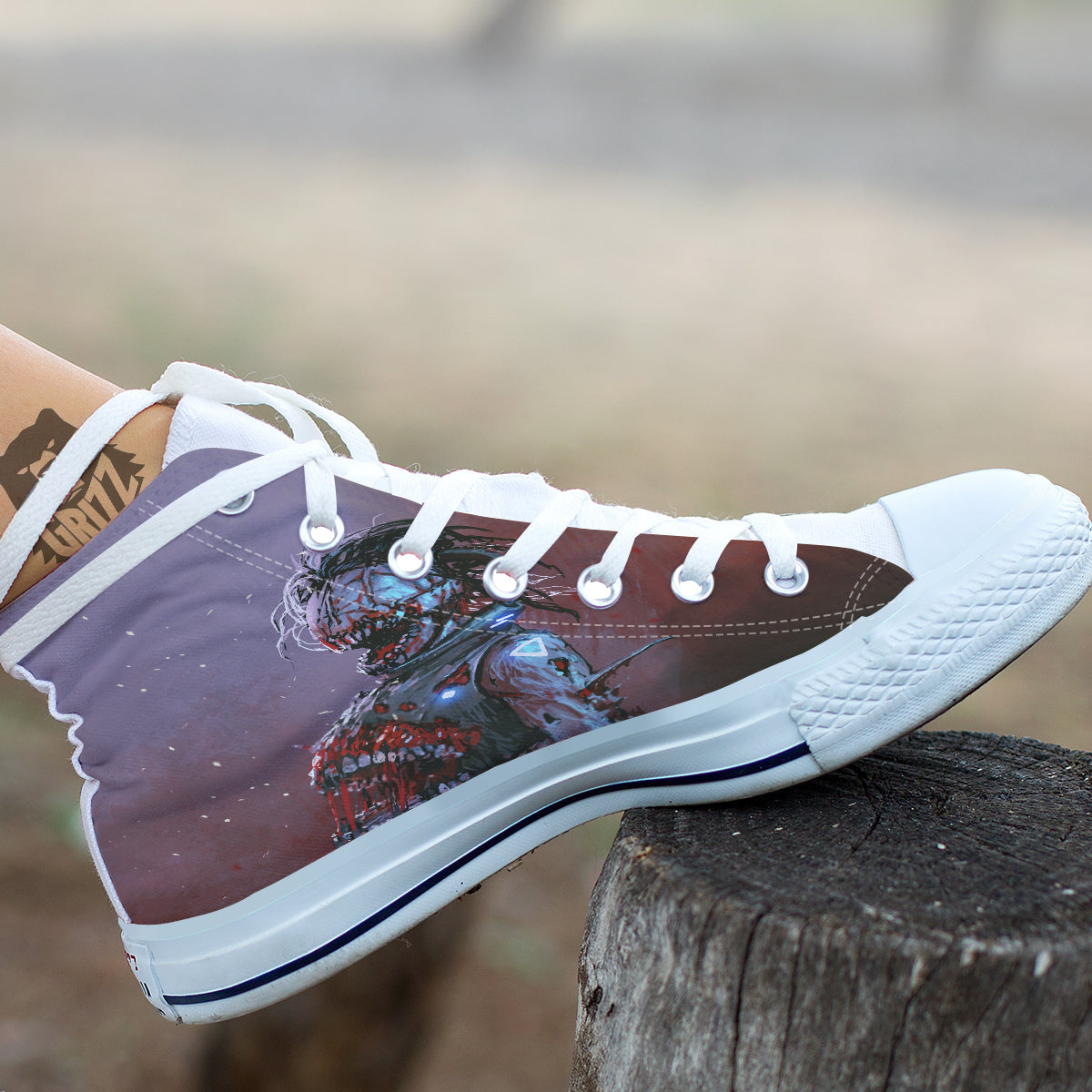 Watercolor Creepy Monsters Open Mouth Print White High Top Shoes-grizzshop