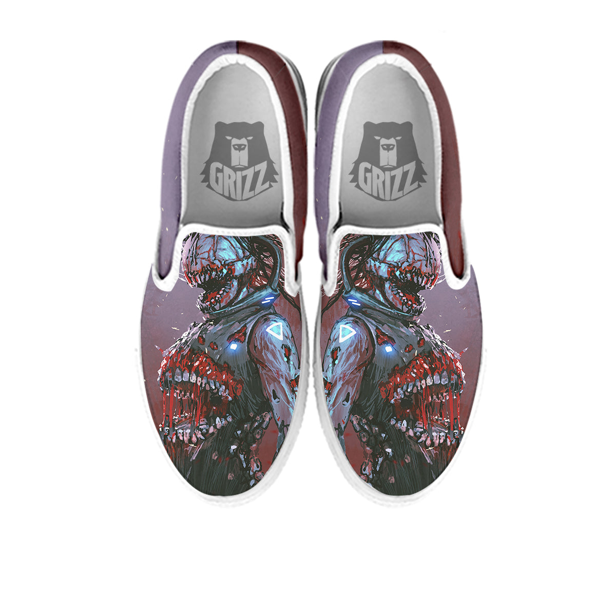 Watercolor Creepy Monsters Open Mouth Print White Slip On Shoes-grizzshop