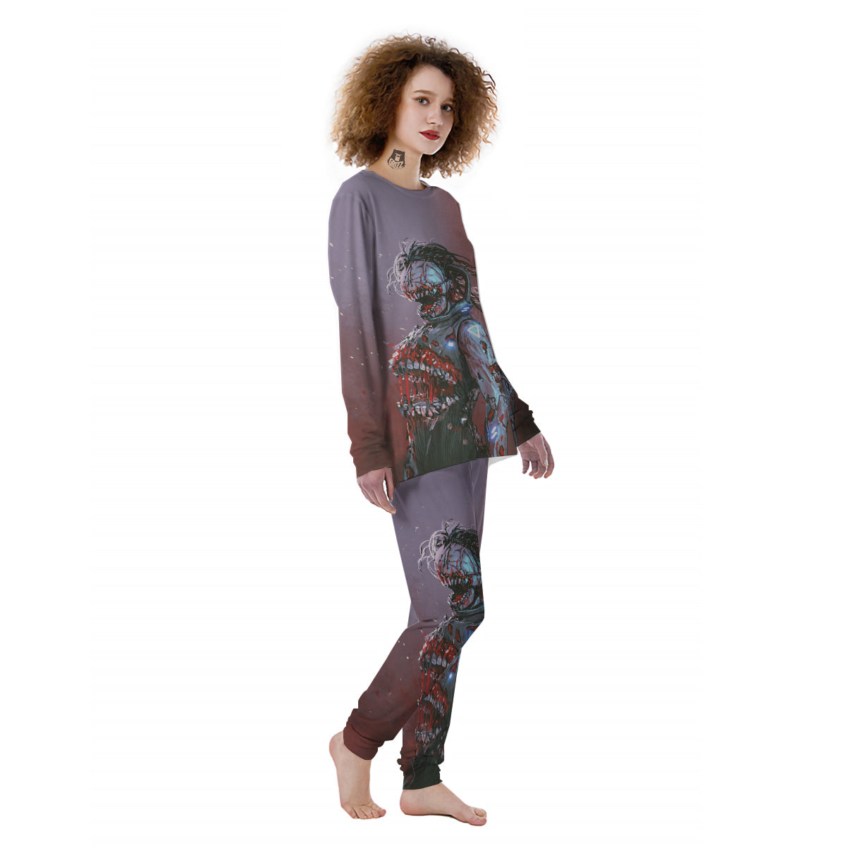 Watercolor Creepy Monsters Open Mouth Print Women's Pajamas-grizzshop