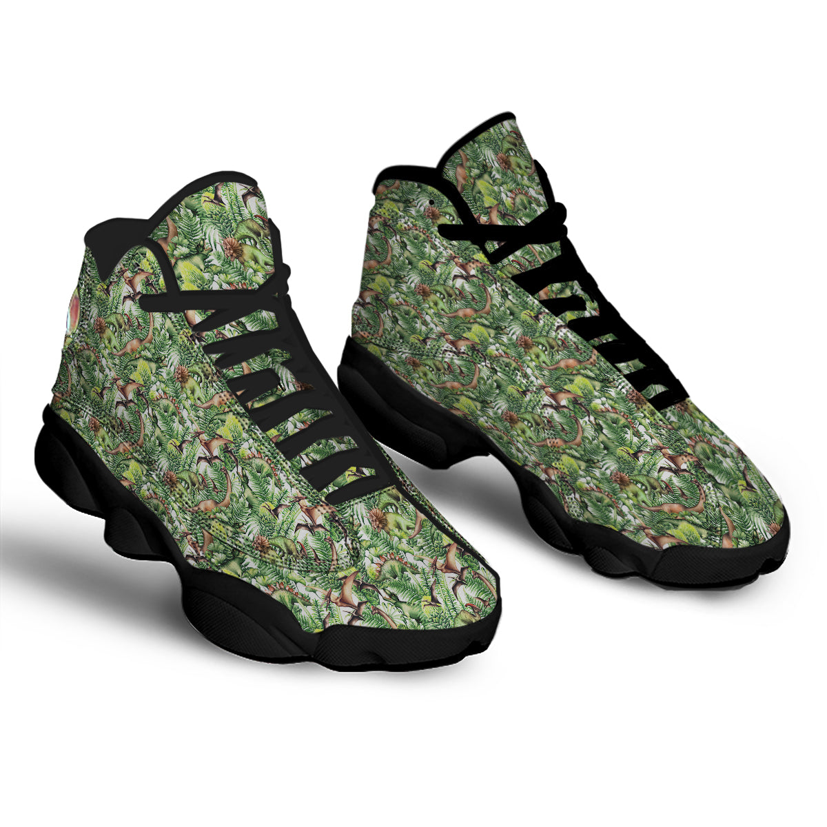 Watercolor Dinosaurs Plants Print Pattern Black Basketball Shoes-grizzshop