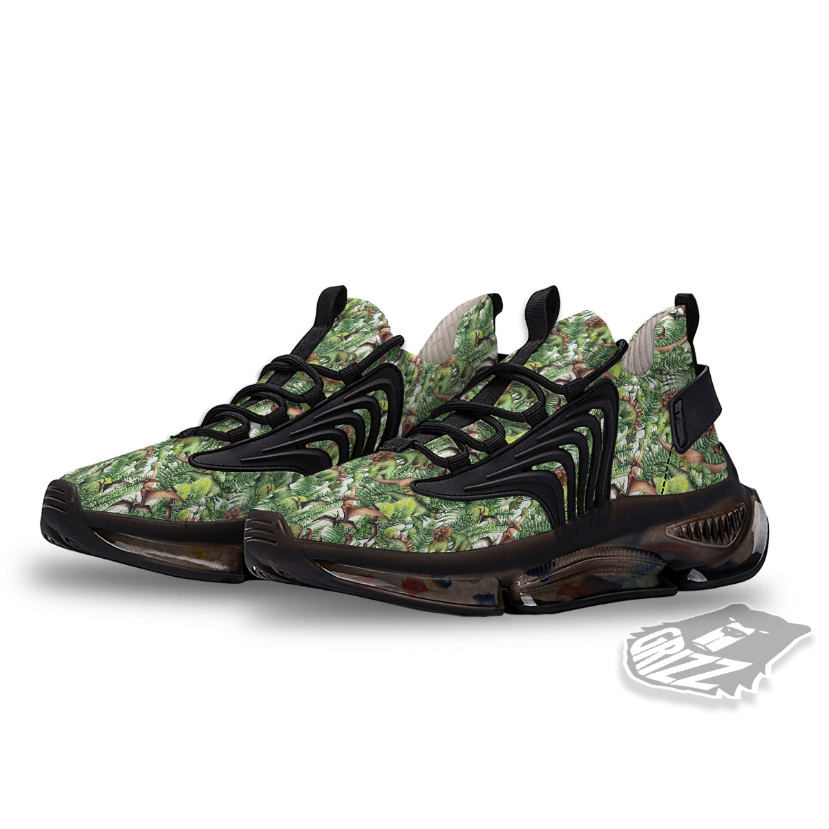 Watercolor Dinosaurs Plants Print Pattern Black Gym Shoes-grizzshop