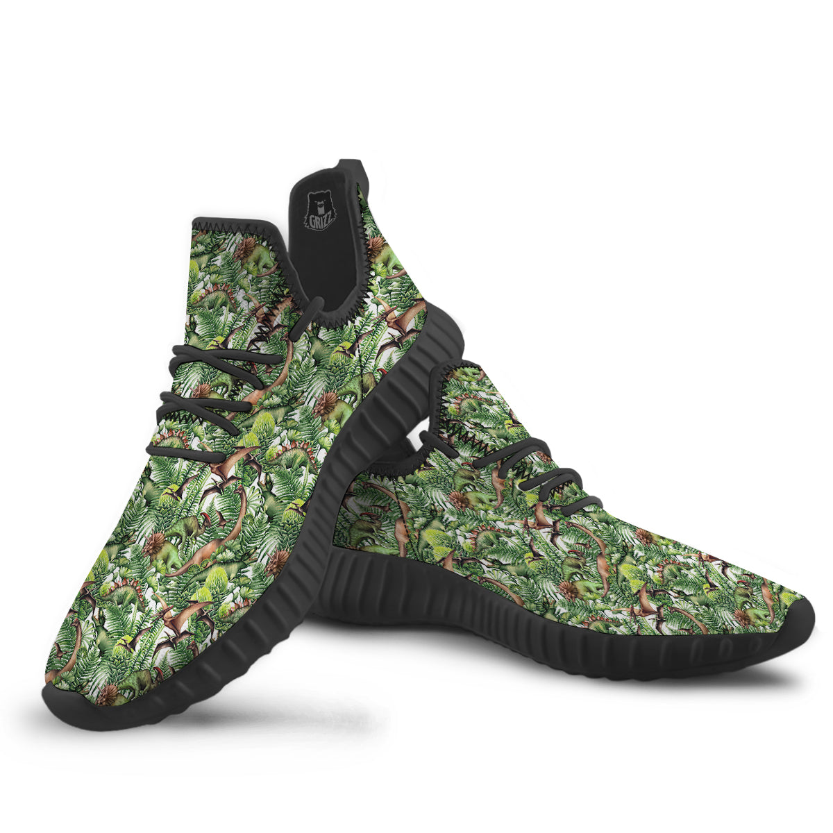 Watercolor Dinosaurs Plants Print Pattern Black Walking Shoes-grizzshop