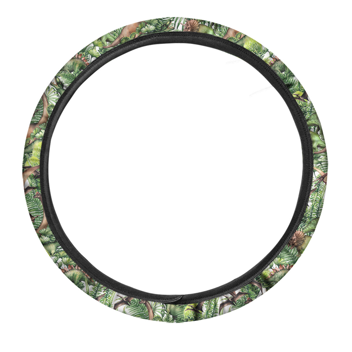 Watercolor Dinosaurs Plants Print Pattern Car Steering Wheel Cover-grizzshop