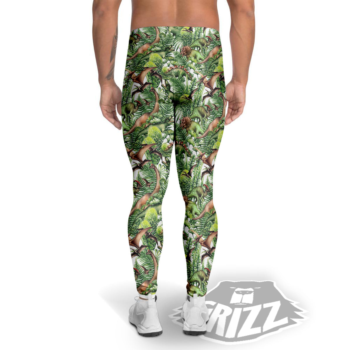 Watercolor Dinosaurs Plants Print Pattern Men's Leggings-grizzshop