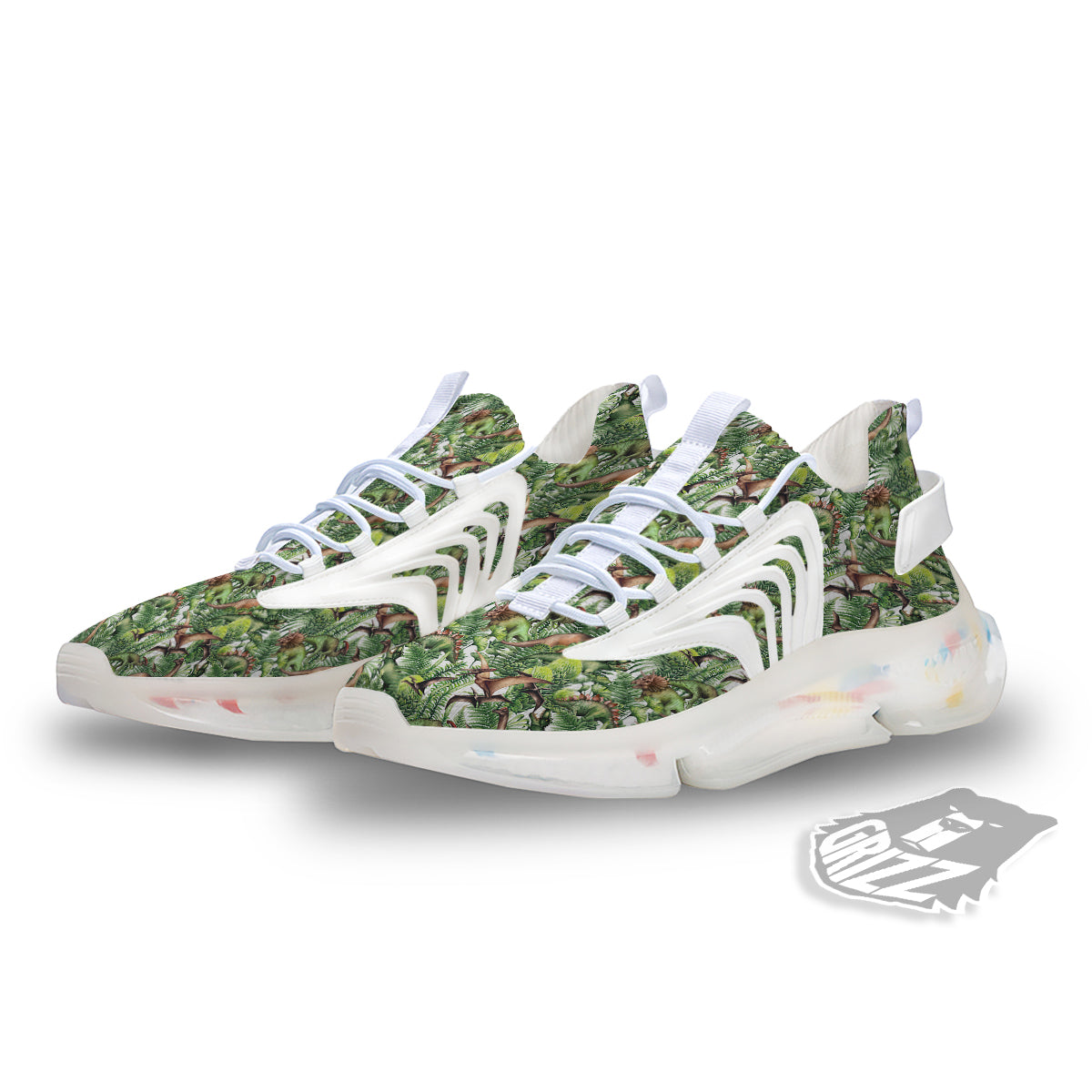 Watercolor Dinosaurs Plants Print Pattern White Gym Shoes-grizzshop