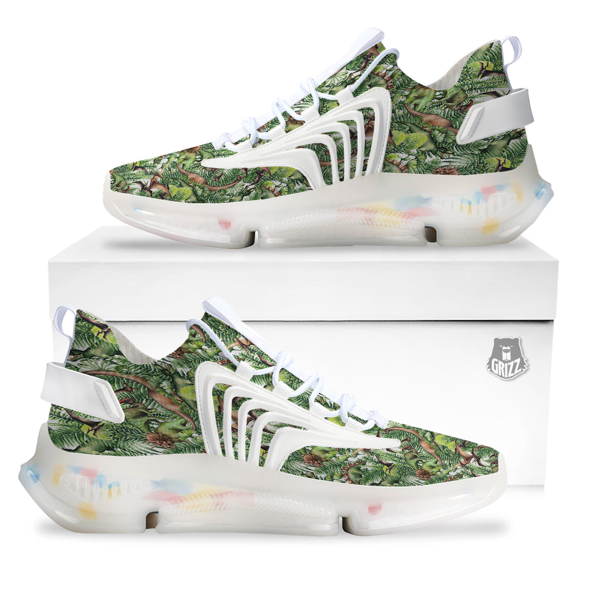 Watercolor Dinosaurs Plants Print Pattern White Gym Shoes-grizzshop