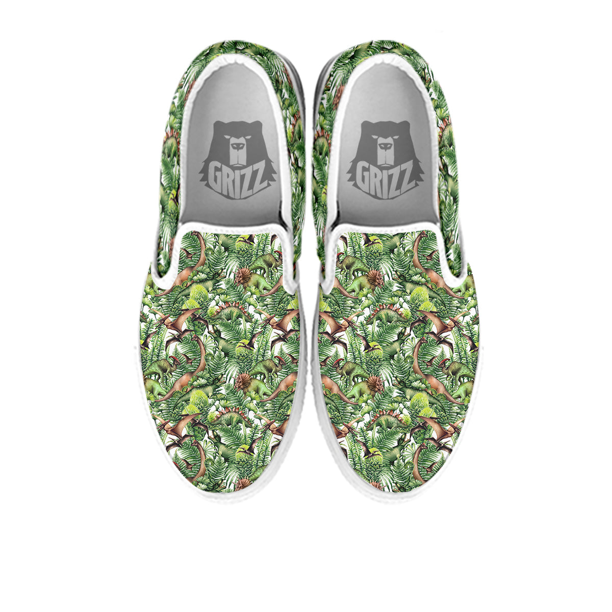 Watercolor Dinosaurs Plants Print Pattern White Slip On Shoes-grizzshop