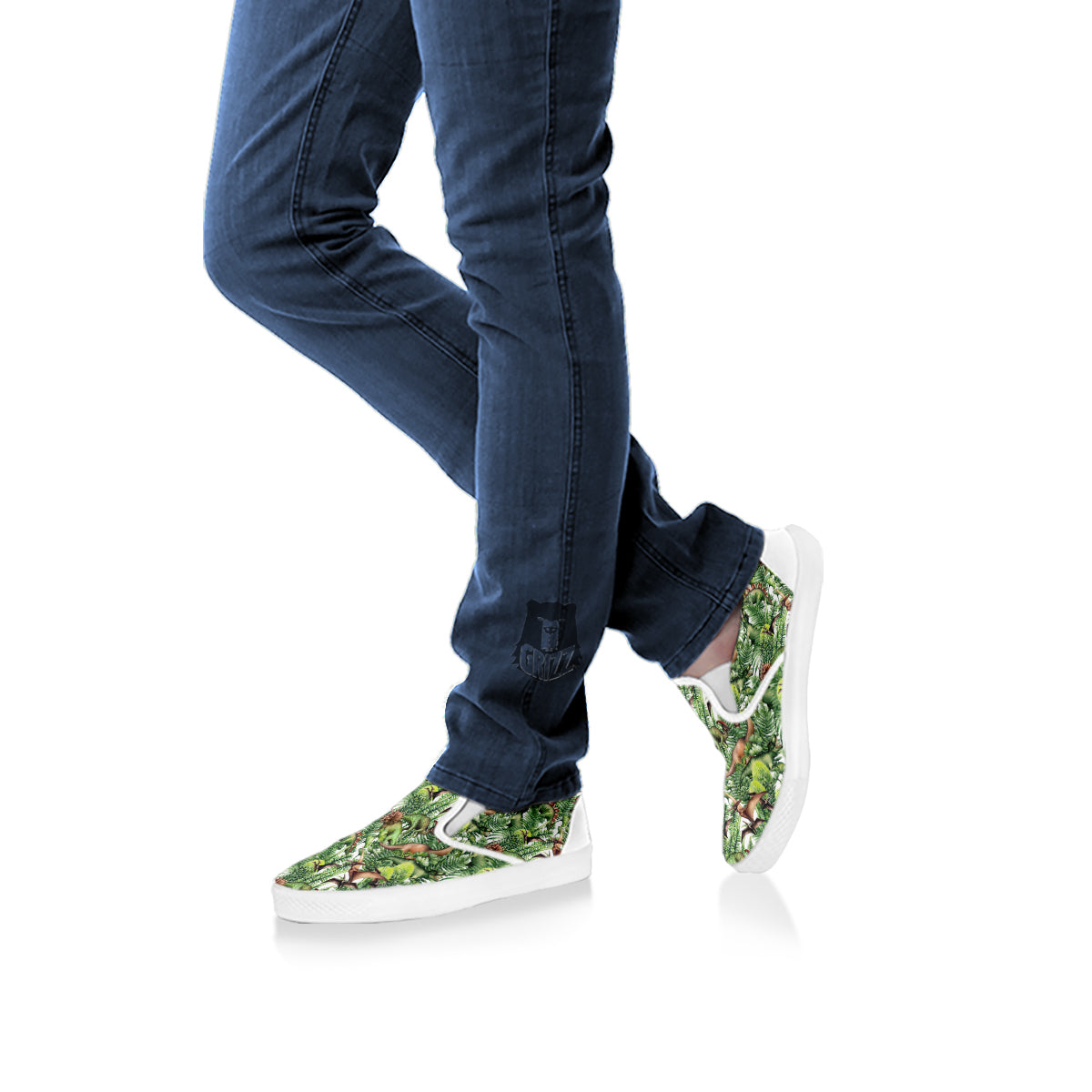 Watercolor Dinosaurs Plants Print Pattern White Slip On Shoes-grizzshop