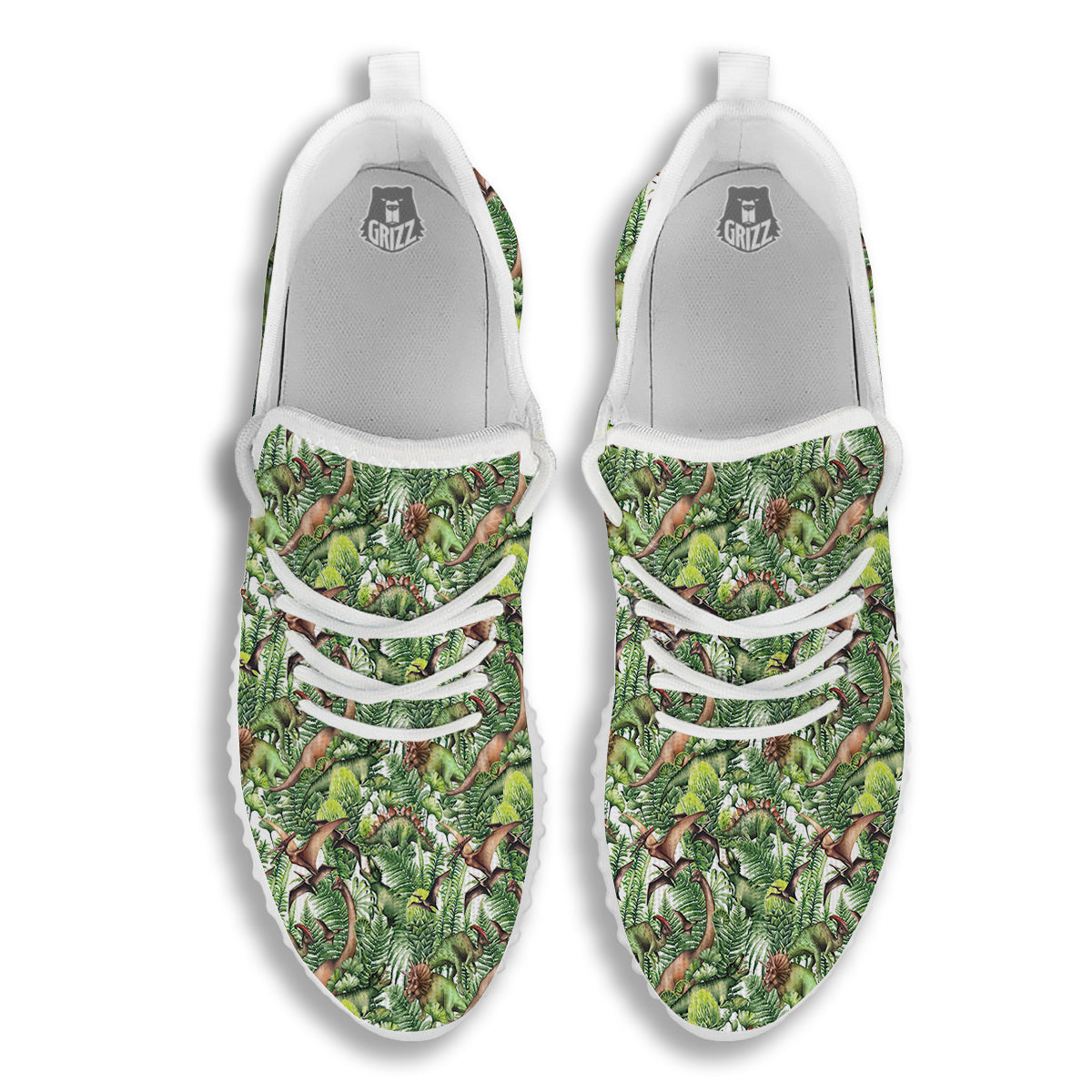 Watercolor Dinosaurs Plants Print Pattern White Walking Shoes-grizzshop