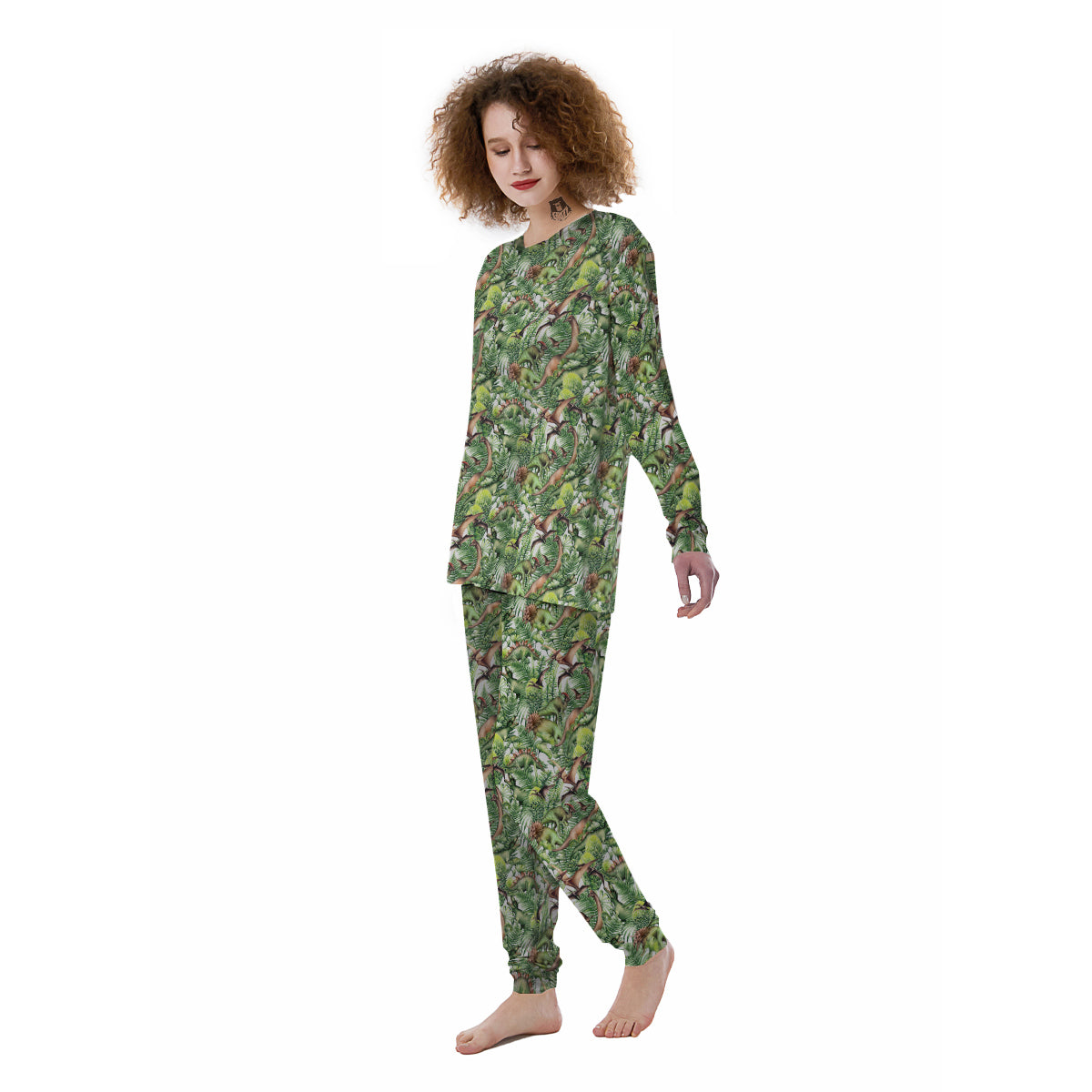 Watercolor Dinosaurs Plants Print Pattern Women's Pajamas-grizzshop