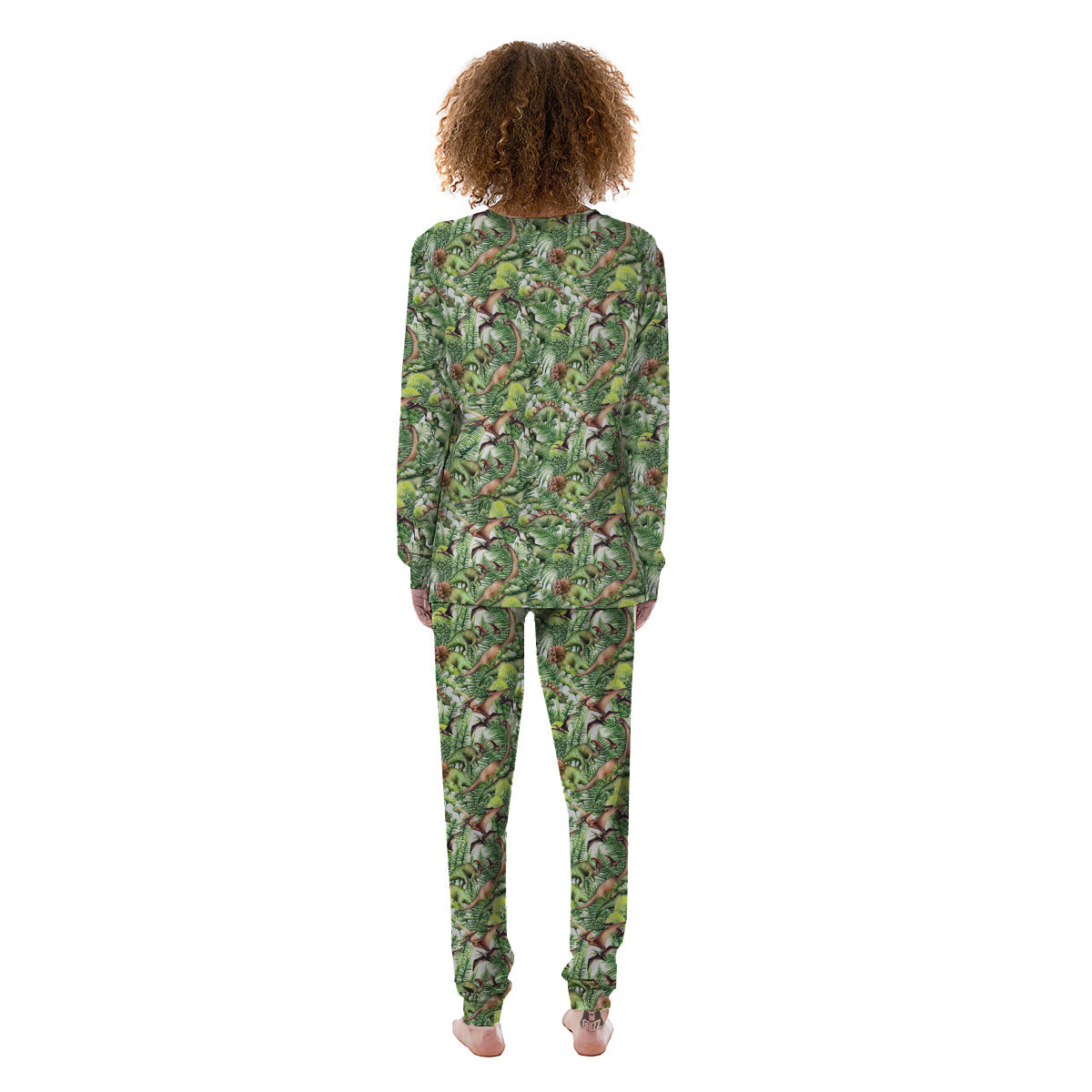 Watercolor Dinosaurs Plants Print Pattern Women's Pajamas-grizzshop