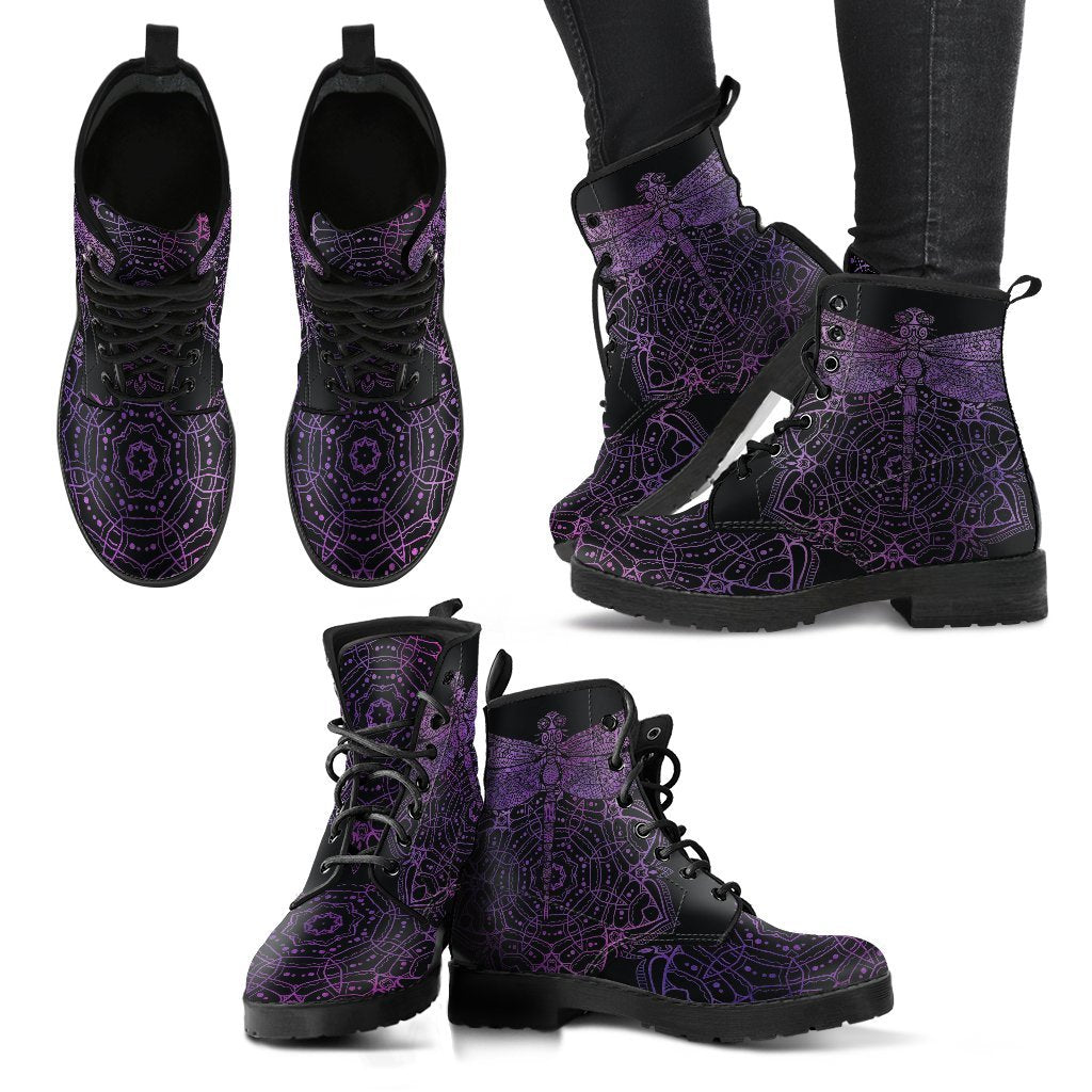 Watercolor Dragonfly MandalaWomen's Leather Boots-grizzshop