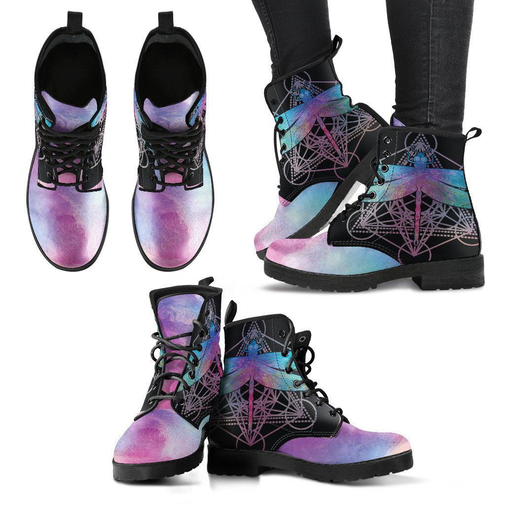 Watercolor Dragonfly Women's Leather Boots-grizzshop