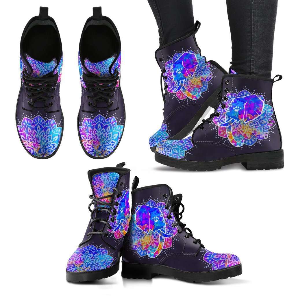 Watercolor Elephant Women's Leather Boots-grizzshop
