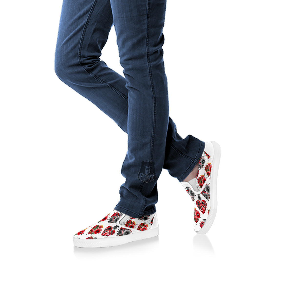 Watercolor Flaming Heart Tattoo Print Pattern White Slip On Shoes-grizzshop