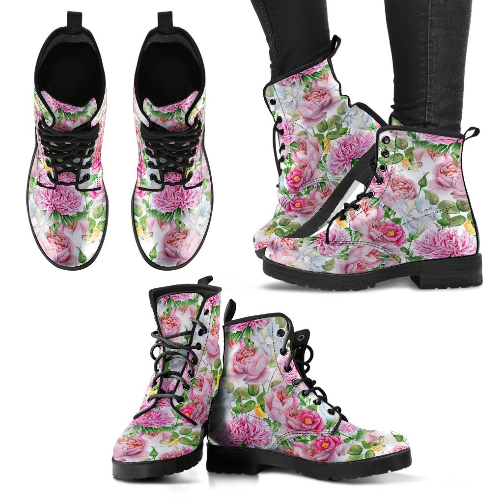 Watercolor Floral Women's Leather Boots-grizzshop