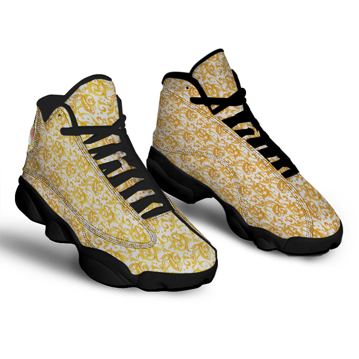 Watercolor Golden Baroque Print Pattern Black Basketball Shoes-grizzshop