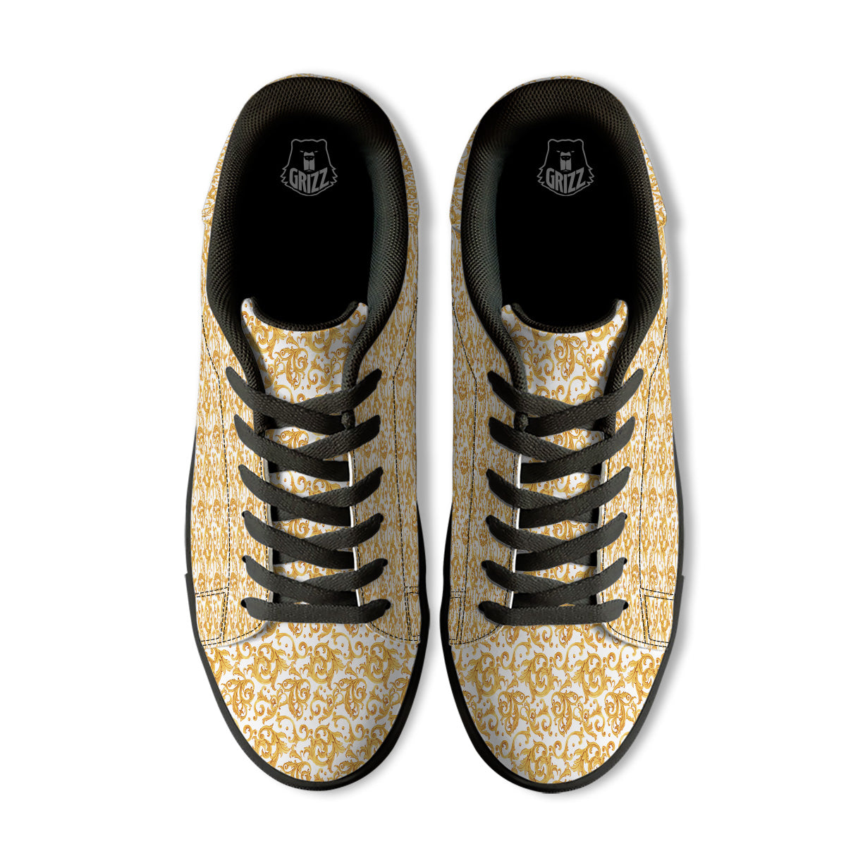 Watercolor Golden Baroque Print Pattern Black Low Top Sneakers-grizzshop
