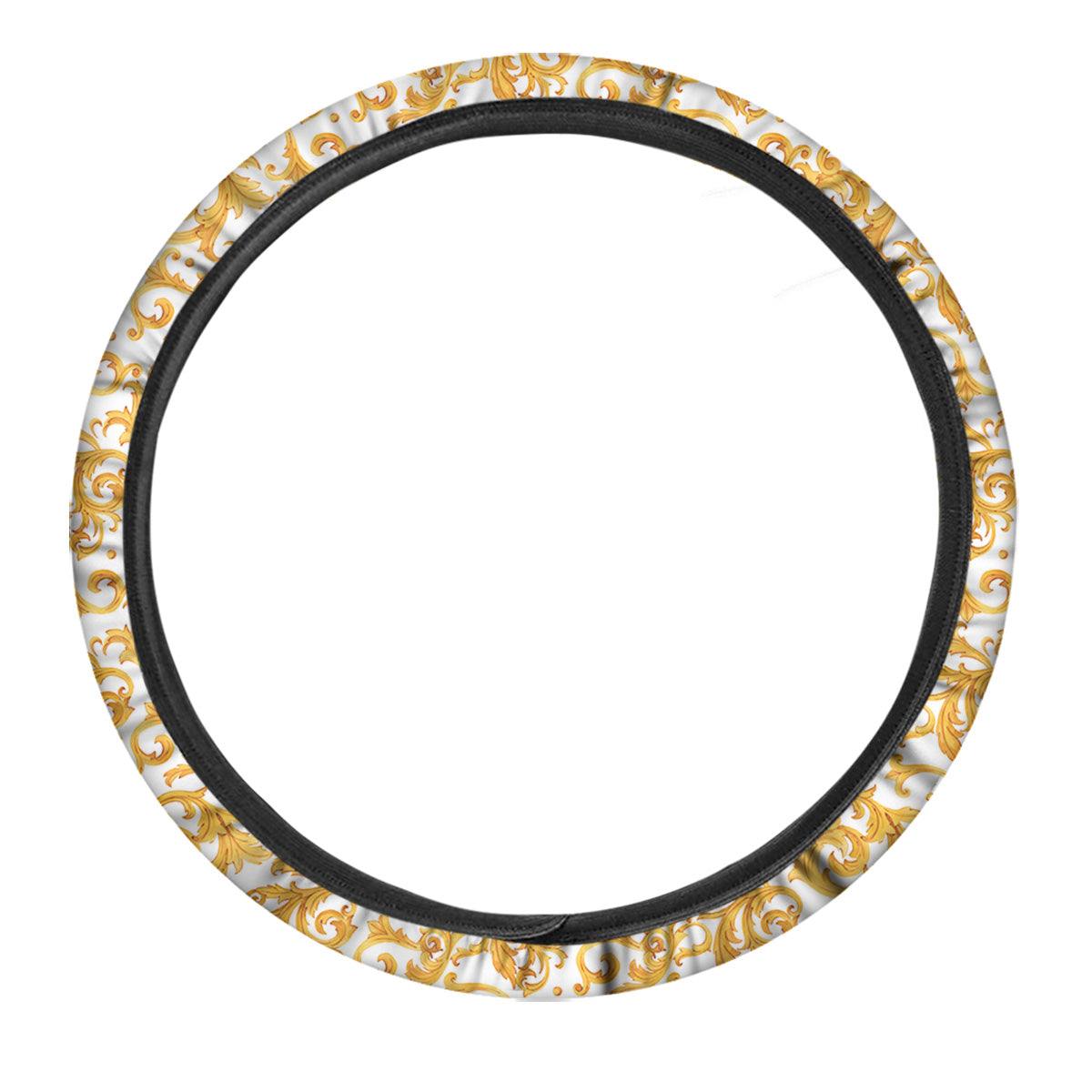 Watercolor Golden Baroque Print Pattern Car Steering Wheel Cover-grizzshop