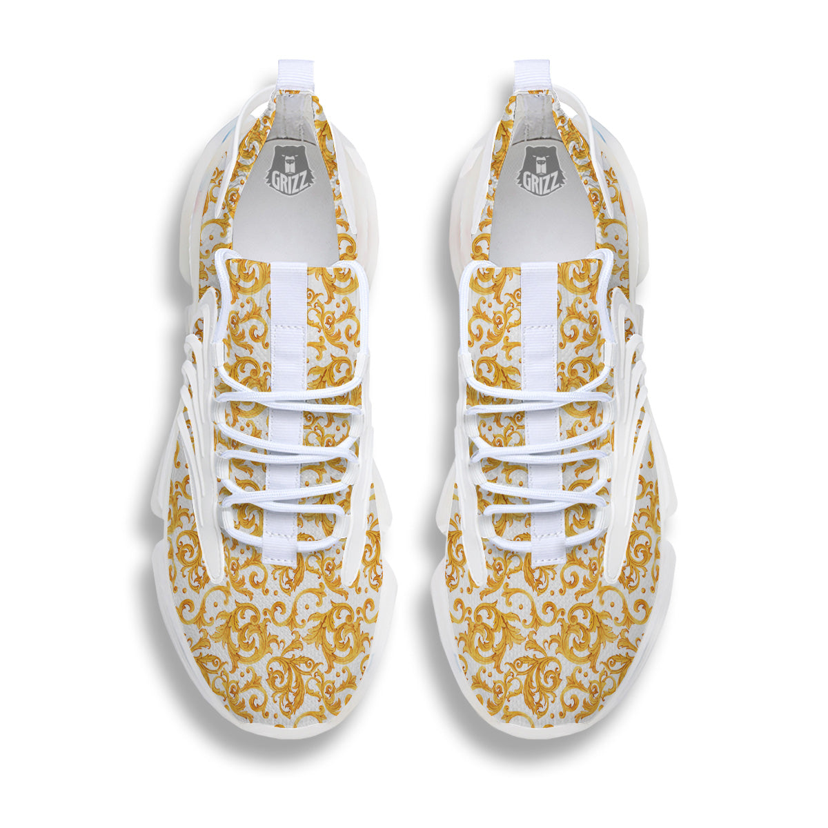 Watercolor Golden Baroque Print Pattern White Gym Shoes-grizzshop