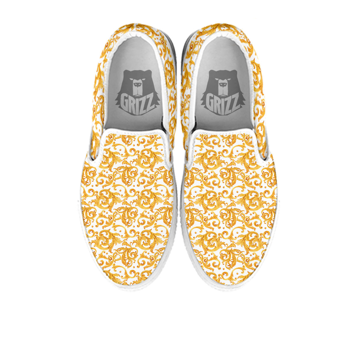 Watercolor Golden Baroque Print Pattern White Slip On Shoes-grizzshop